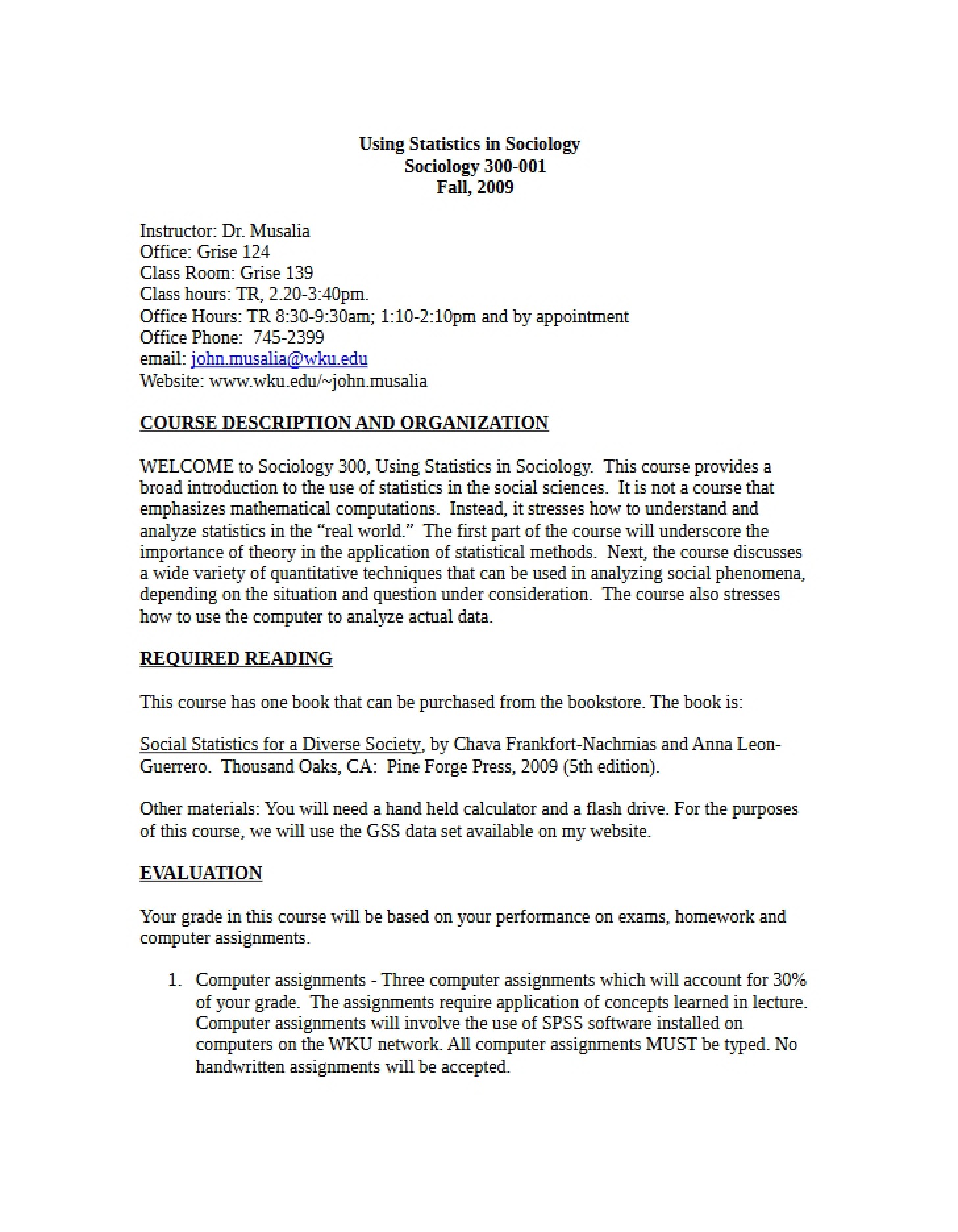 Syllabus for Sociology 300