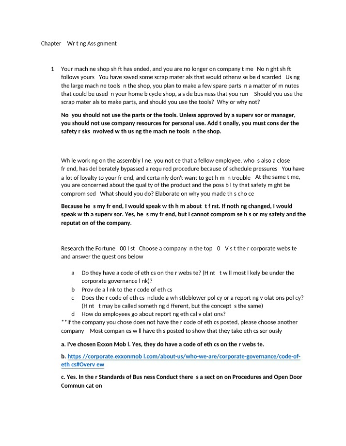 Writing Assignment for Chapter 4