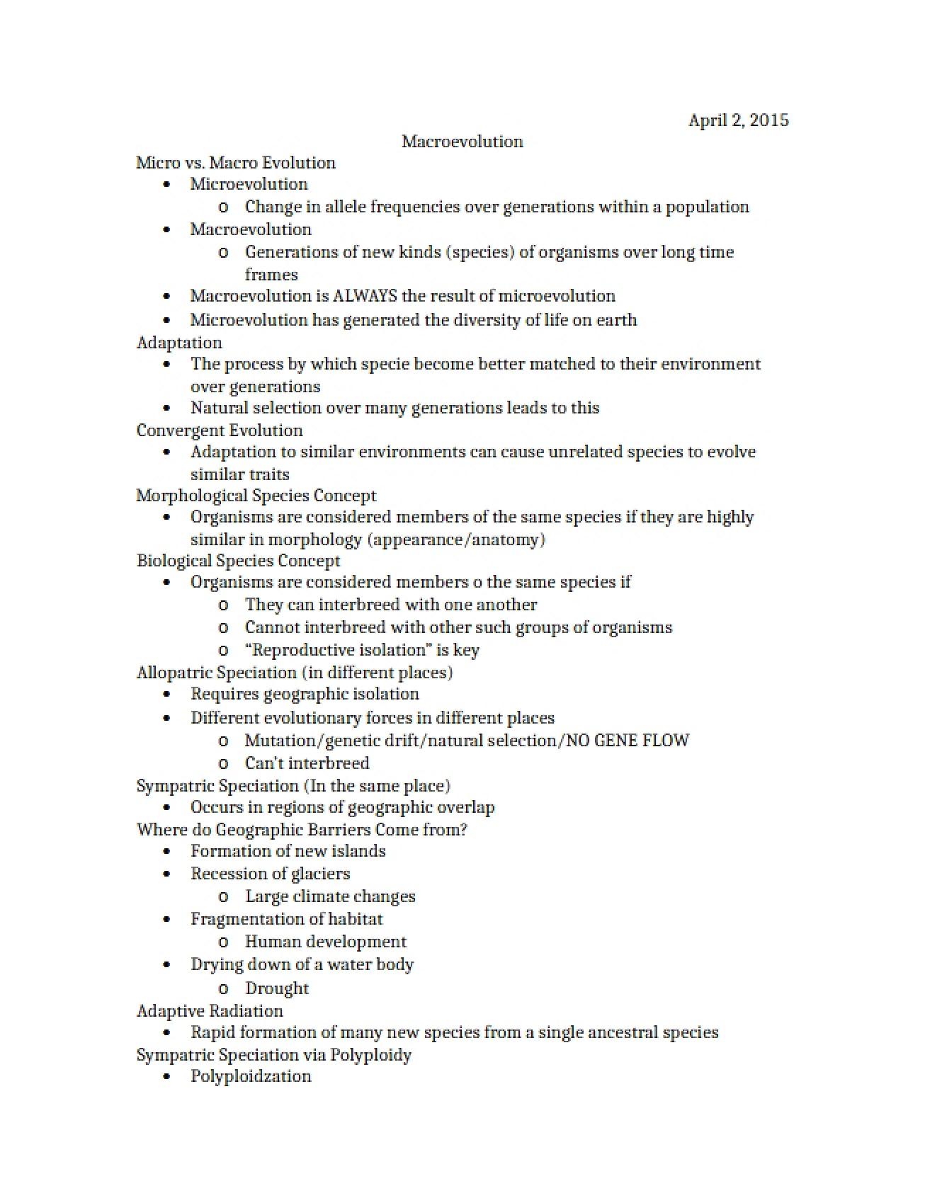 Notes from April Second, 2015
