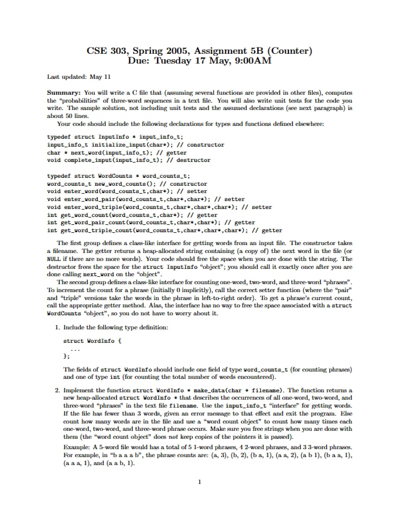 Assignment for Homework