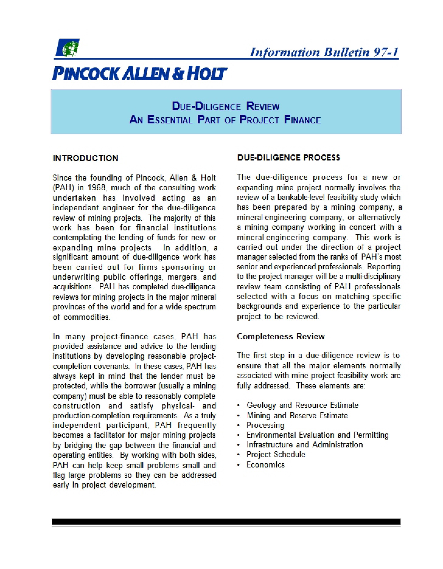 Review of Due Diligence