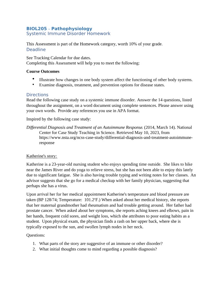 Homework on Systemic Immune Disorders
