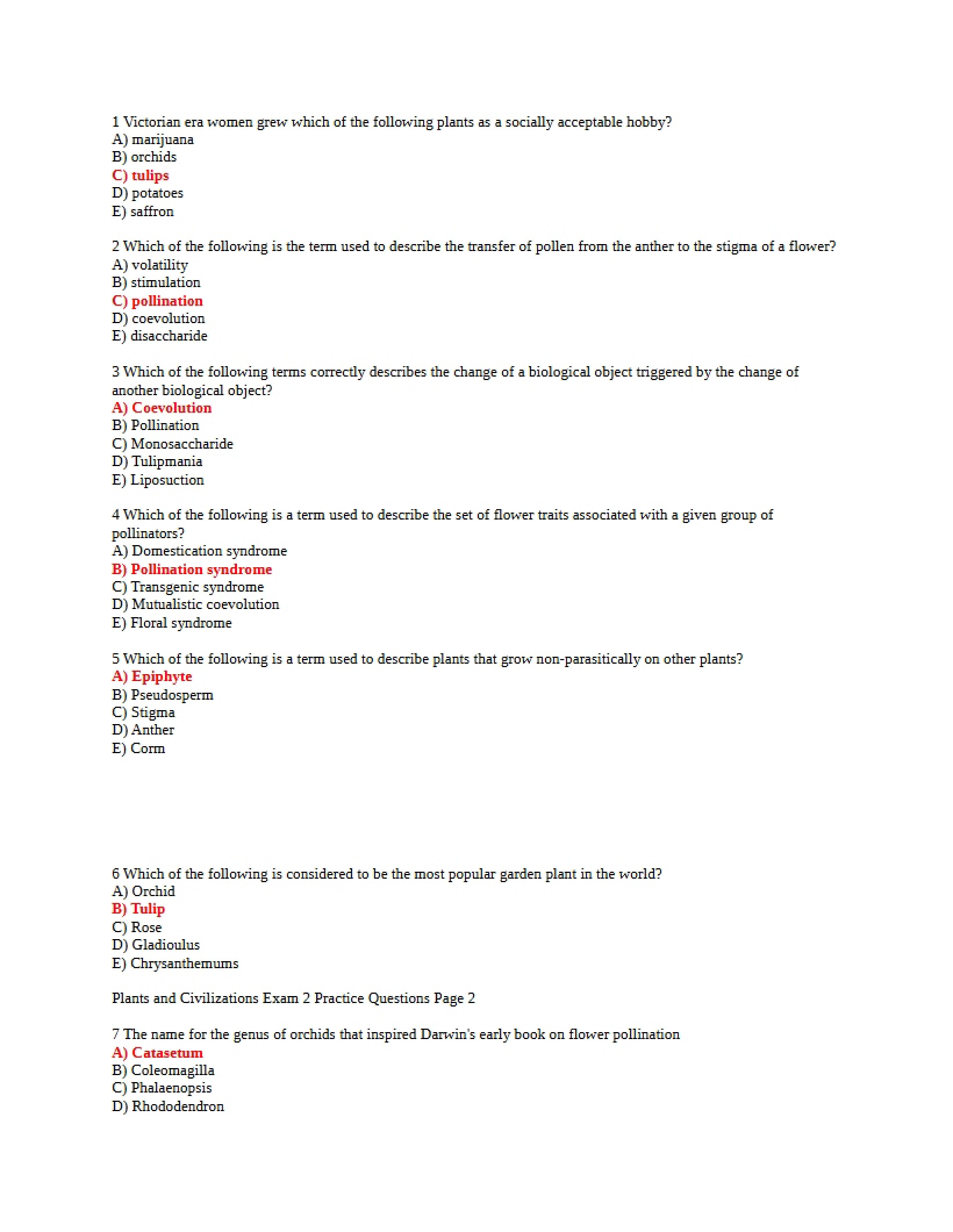 Practice Test for Exam Two