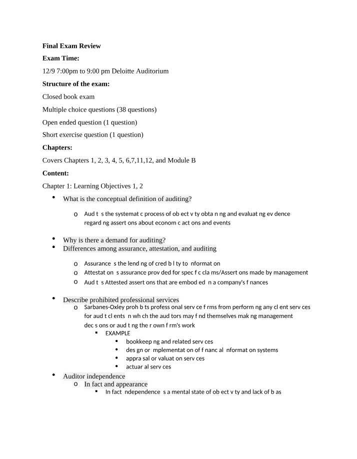 Review Notes for Final Exam