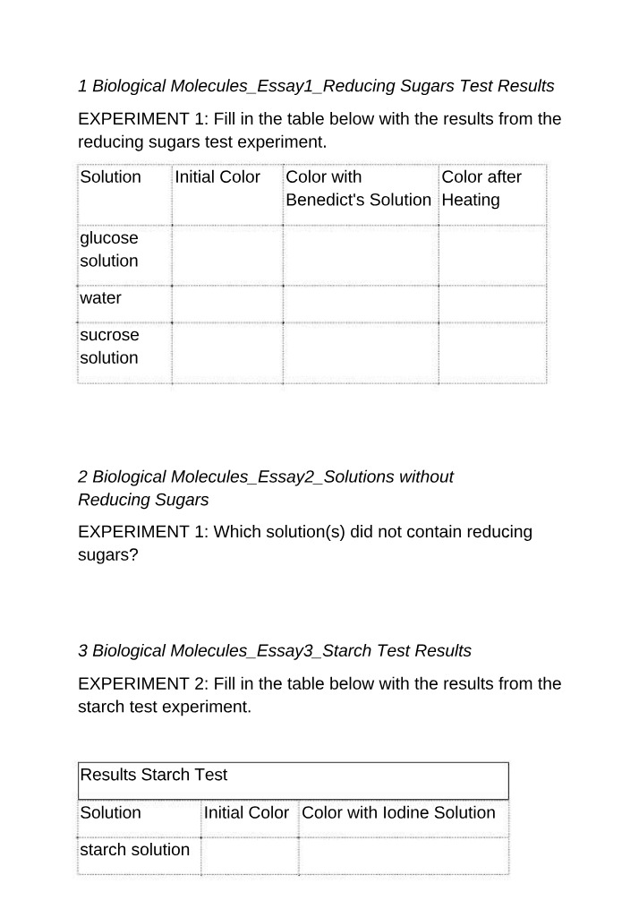 Experiments and Conclusions for Biological Molecules