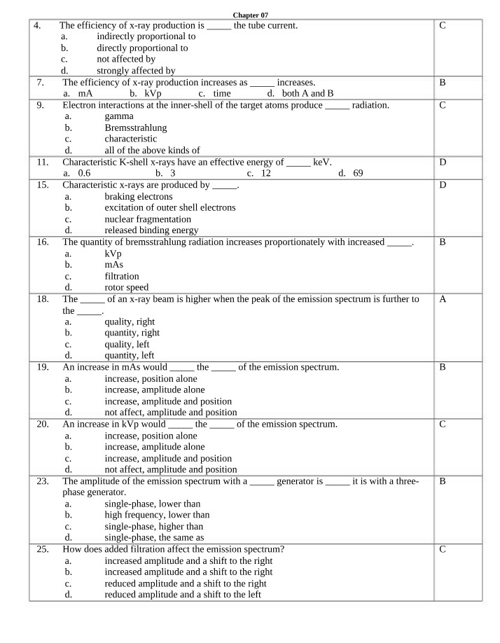 Chapter 7 & 8 - X-Ray Production Efficiency and Beam Quality