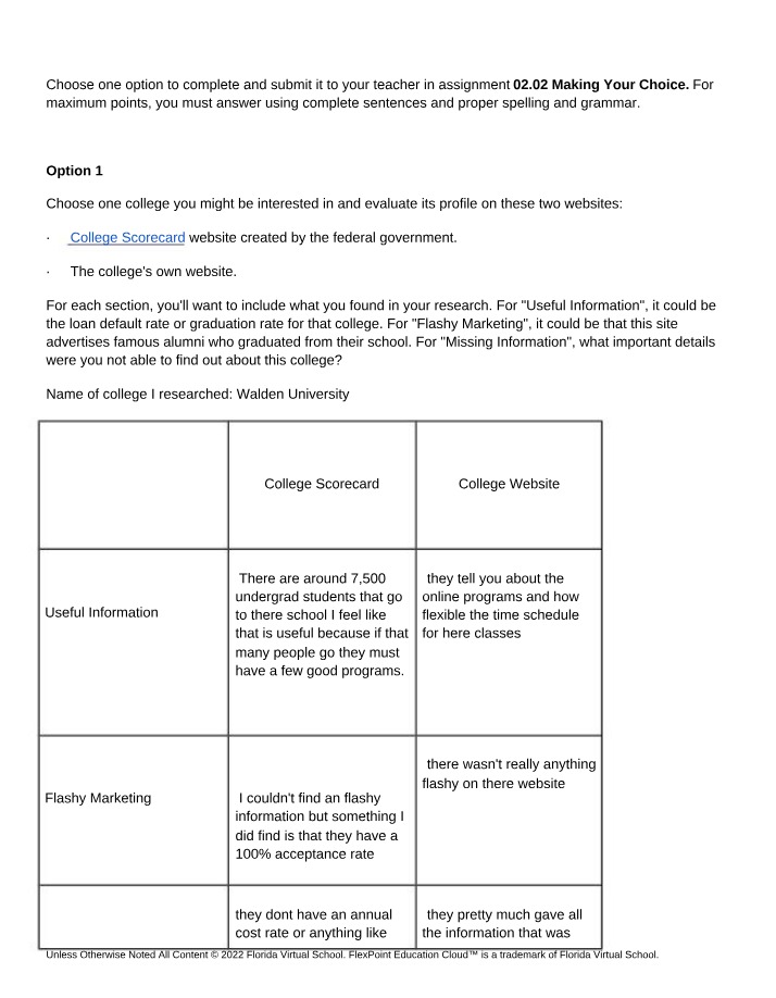 Researching the Usefulness of Walden University College Scorecard