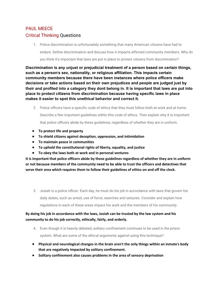 Questions for Critical Thinking