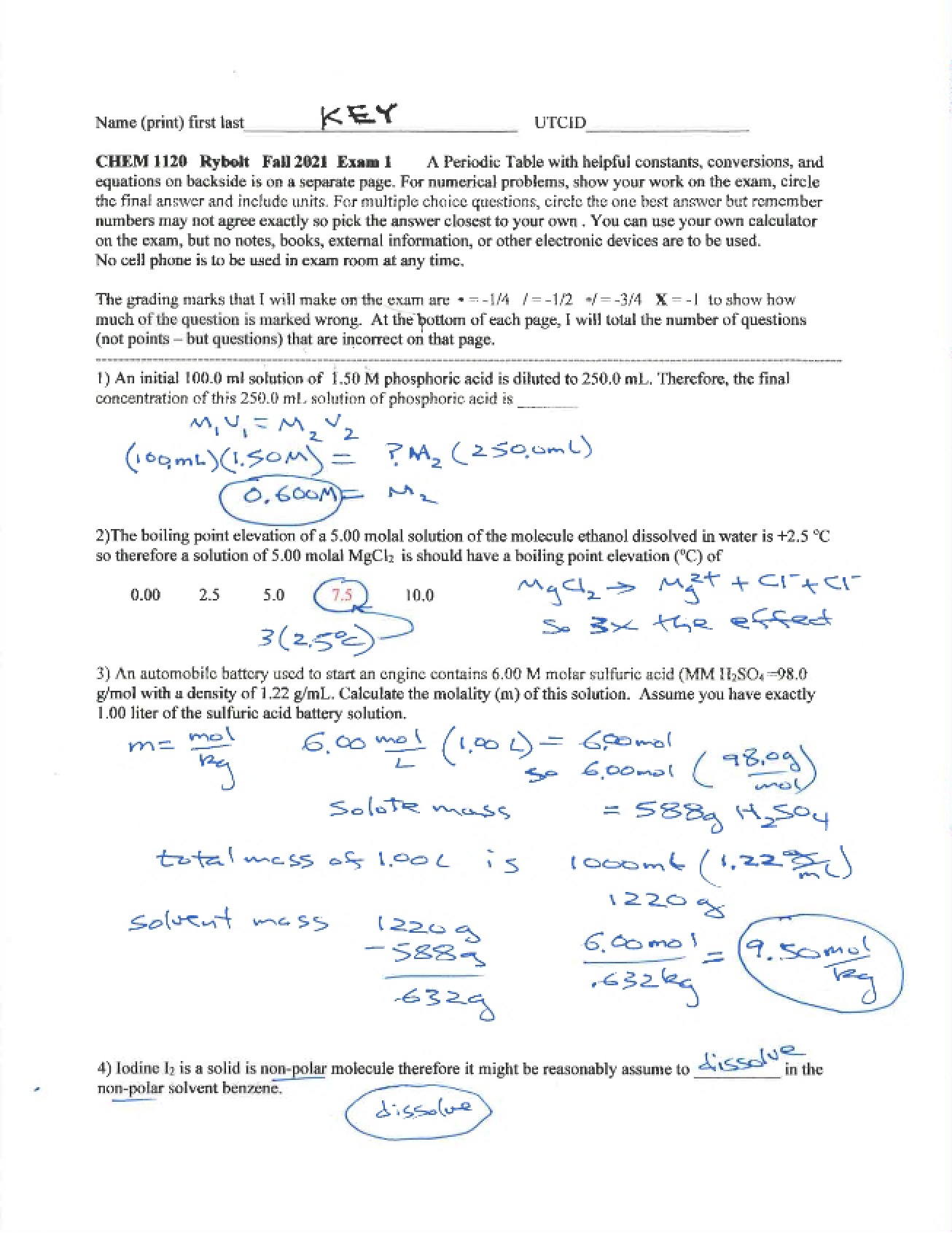 Fall 2021 Exam 1 Answer Key