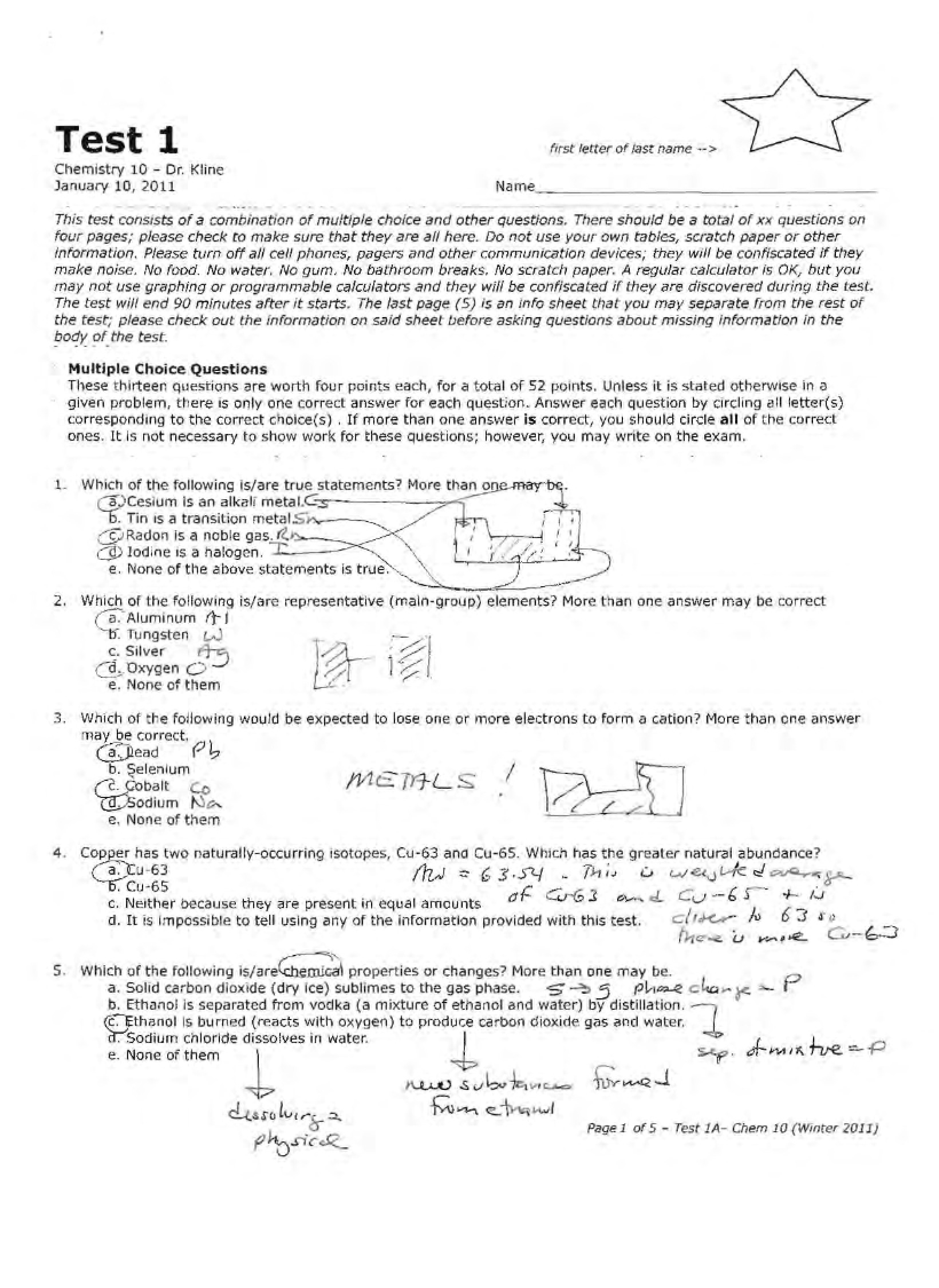Chemistry Test 1
