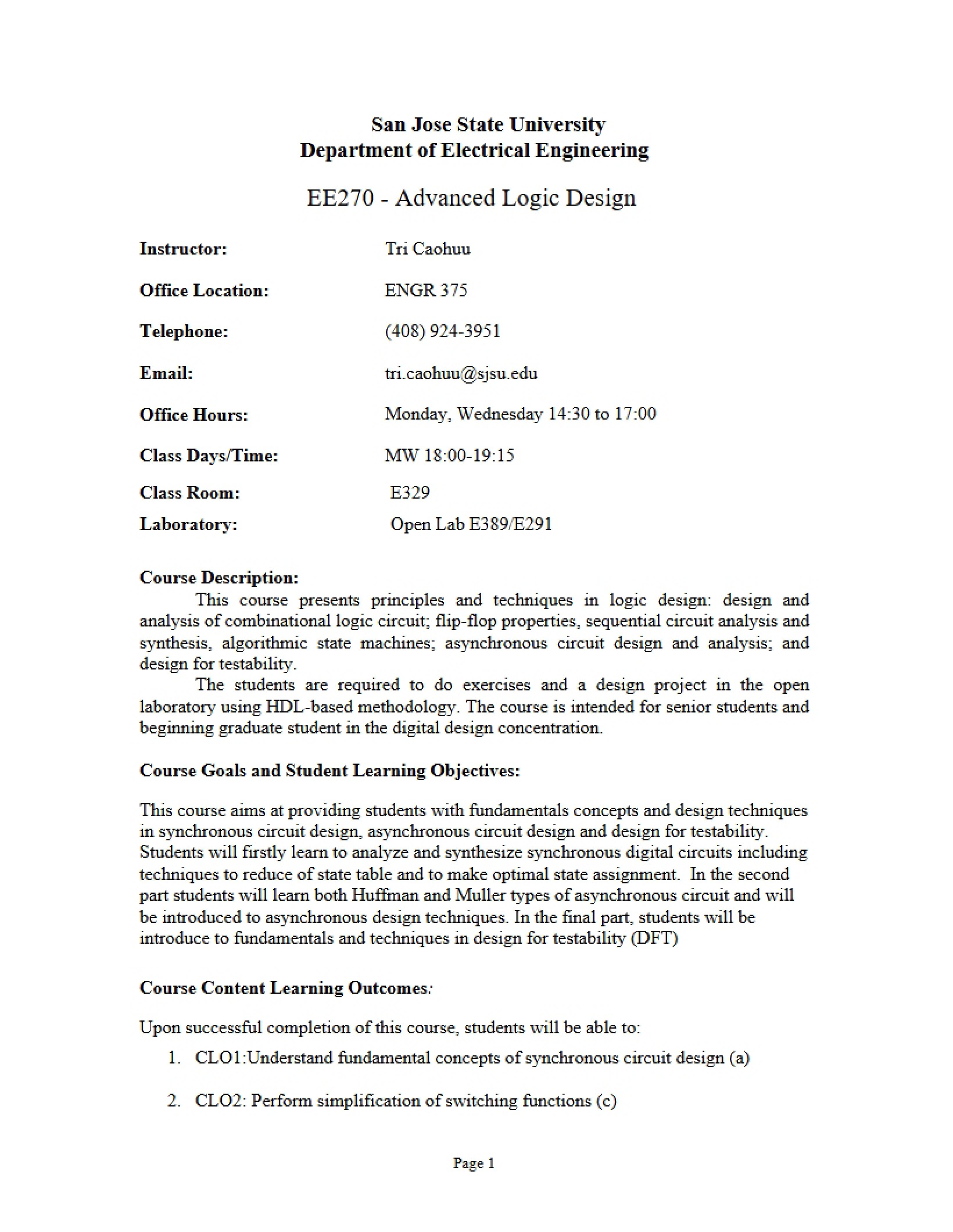 Class Syllabus EE 270
