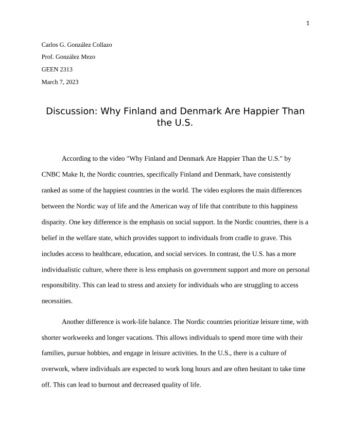 Why Finland and Denmark Are Happier Than the U.S. - Discussion