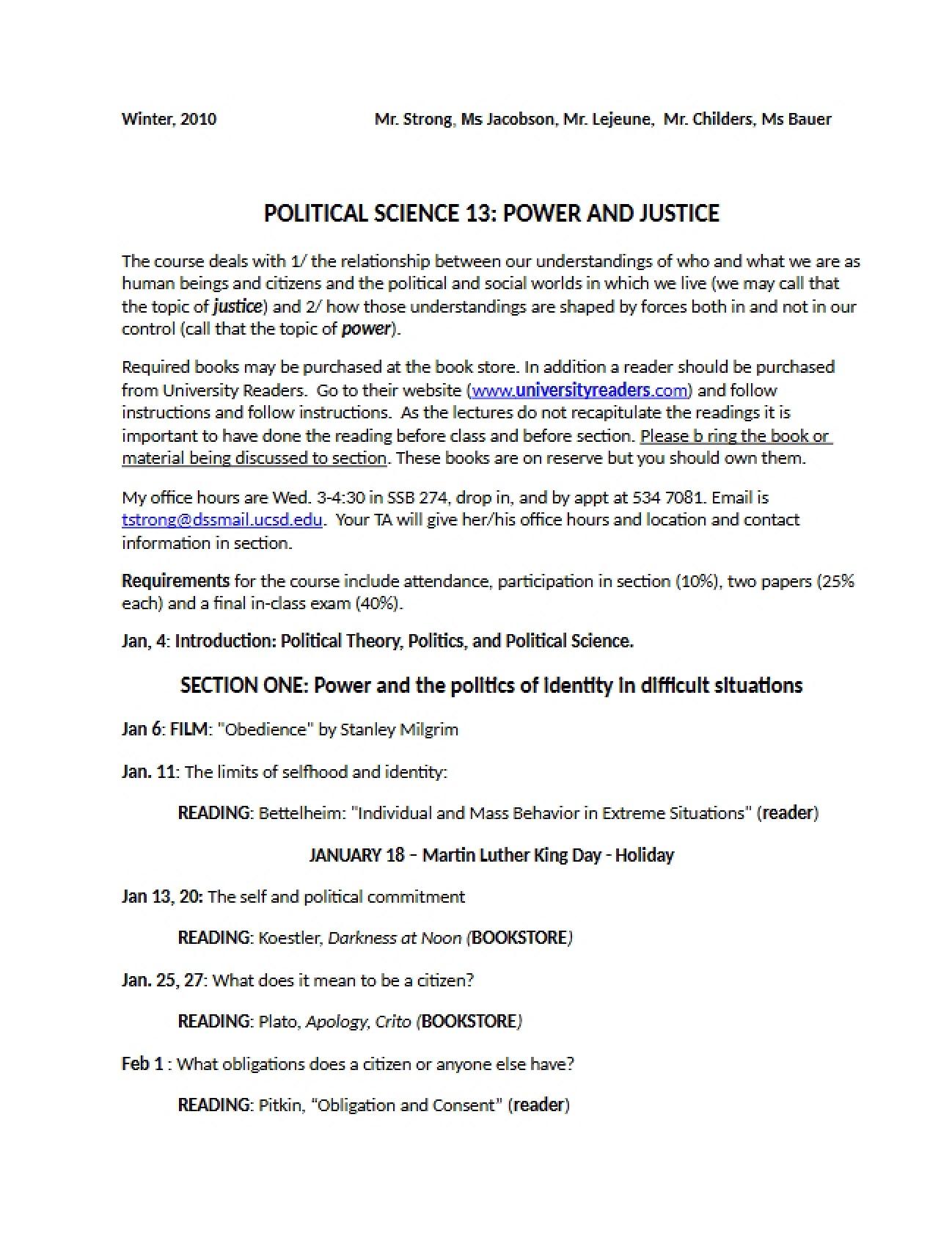 Power and Justice Academic Regulations 1