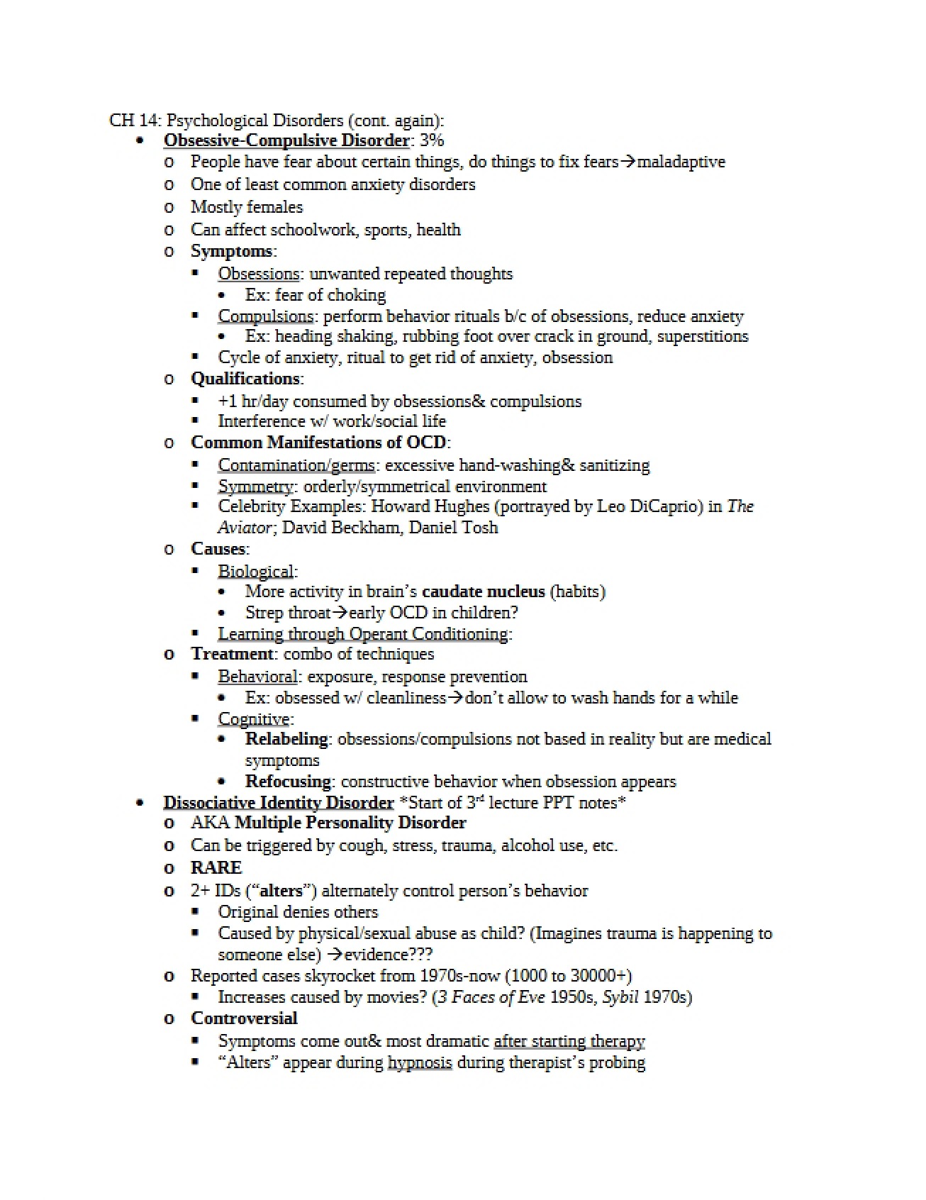 Classifying Psychological Disorders (Ch 14)