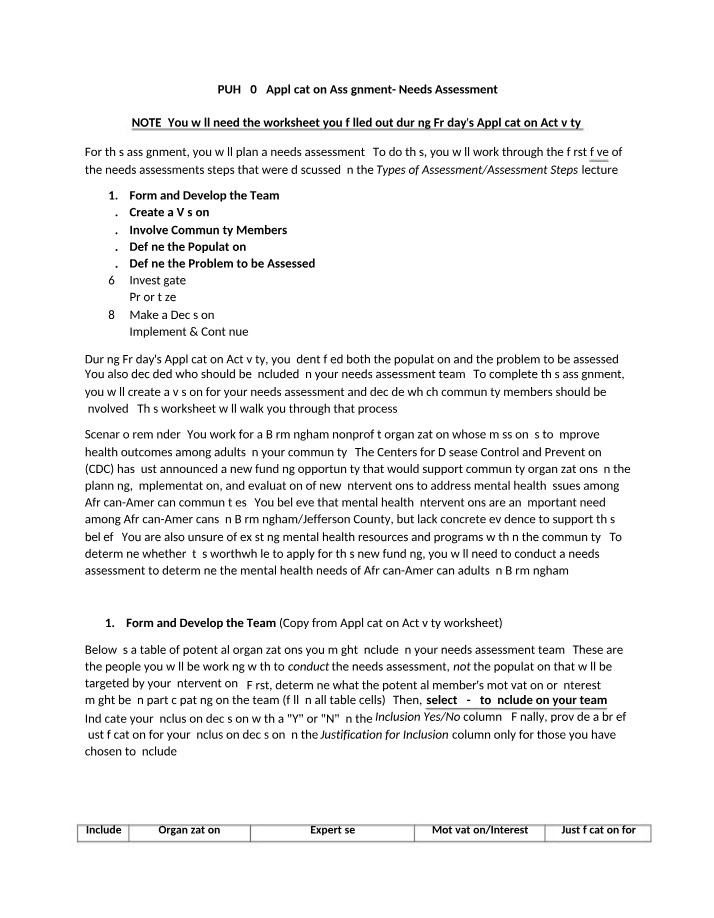 Needs Assessment Application Assignment