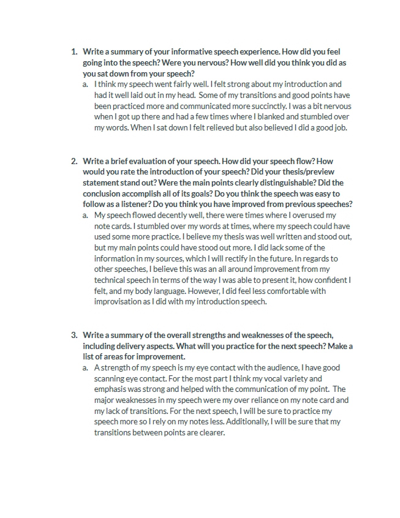 Self Critique of Informative Speech