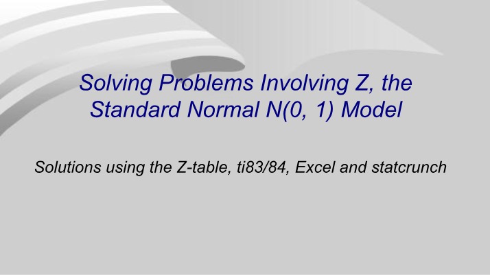 HW2 - Solving Normal Problems with Z-Table, Excel, and Statcrunch