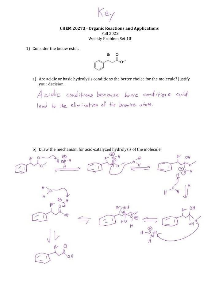 Weekly Problem Set 10 Key - Organic Reactions and Applications