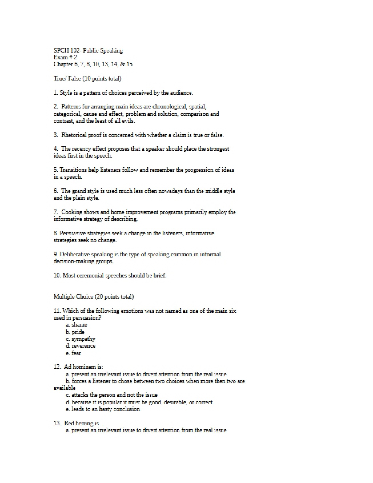 Course Overview Public Speaking