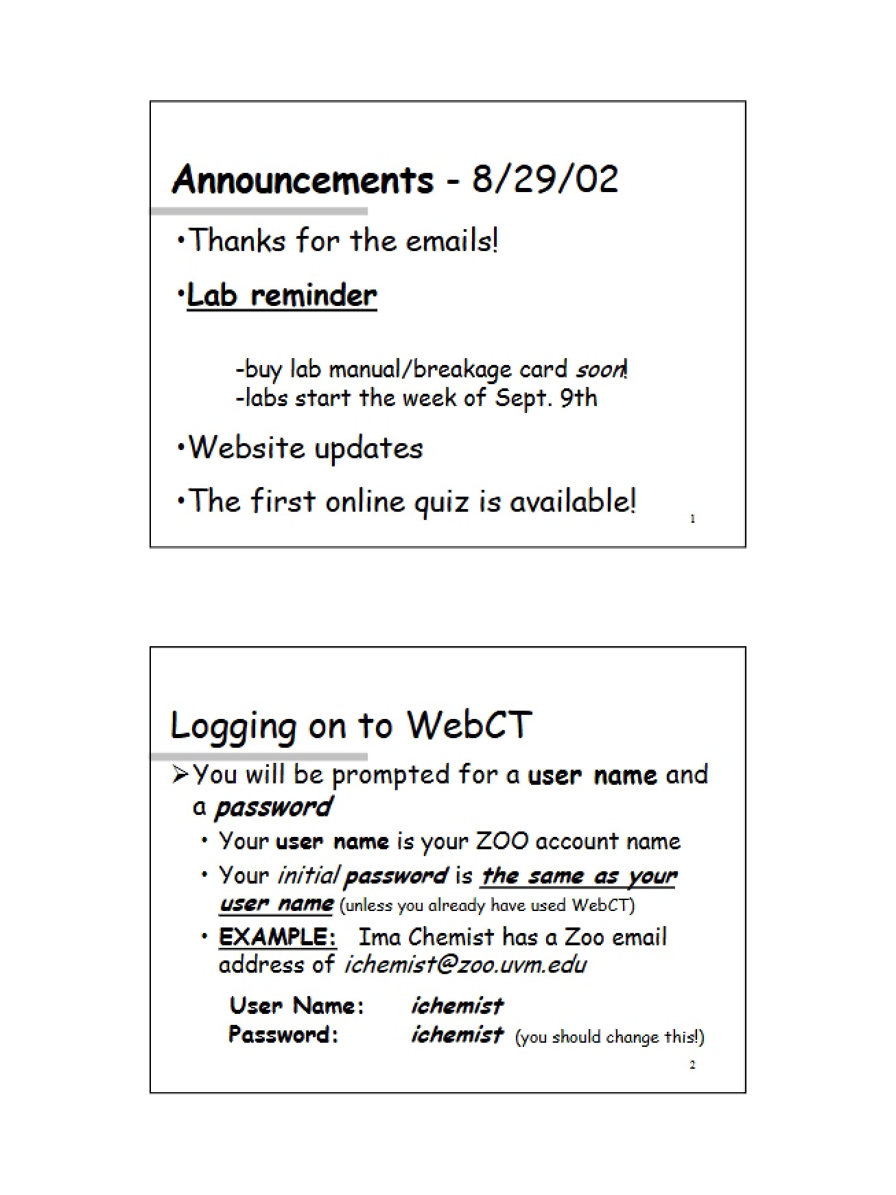 Important Announcements for General Chemistry