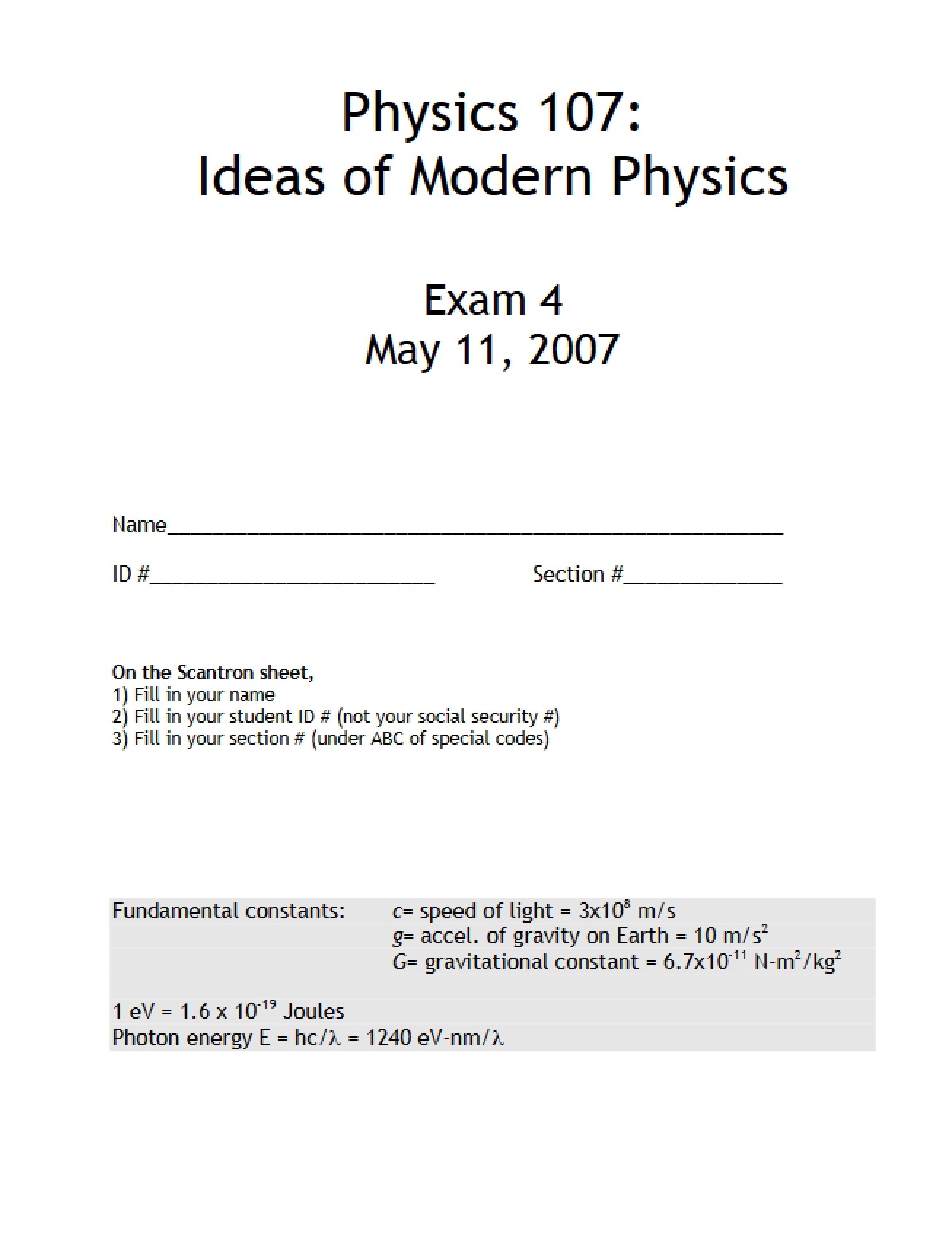 Exam 4 (Phy 107)