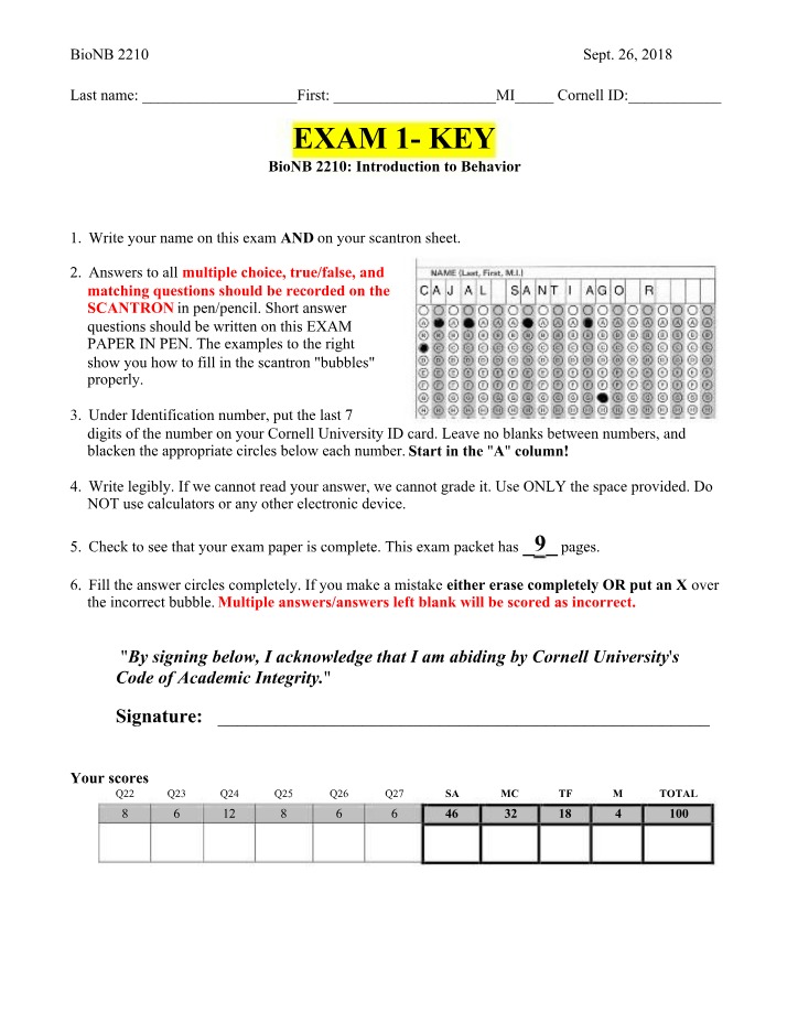 Exam 1 Answer Key