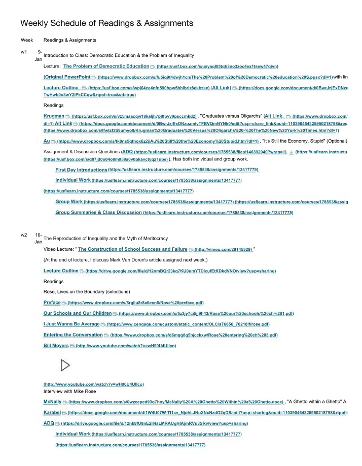 Weekly Introduction to Democratic Education and Inequality