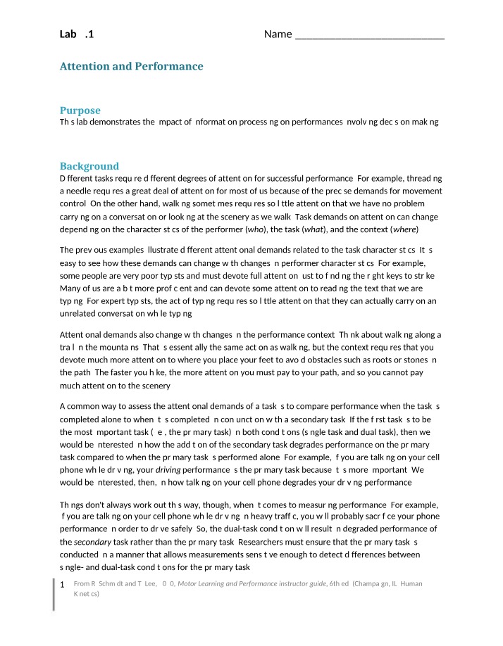 Attention and Performance - Lab 3.1