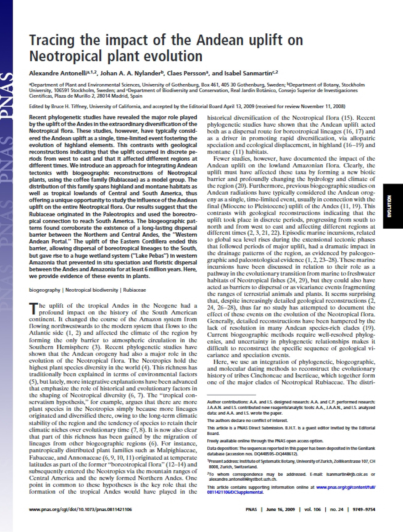 Neotropical Plant Evolution Impact of Andean Uplift