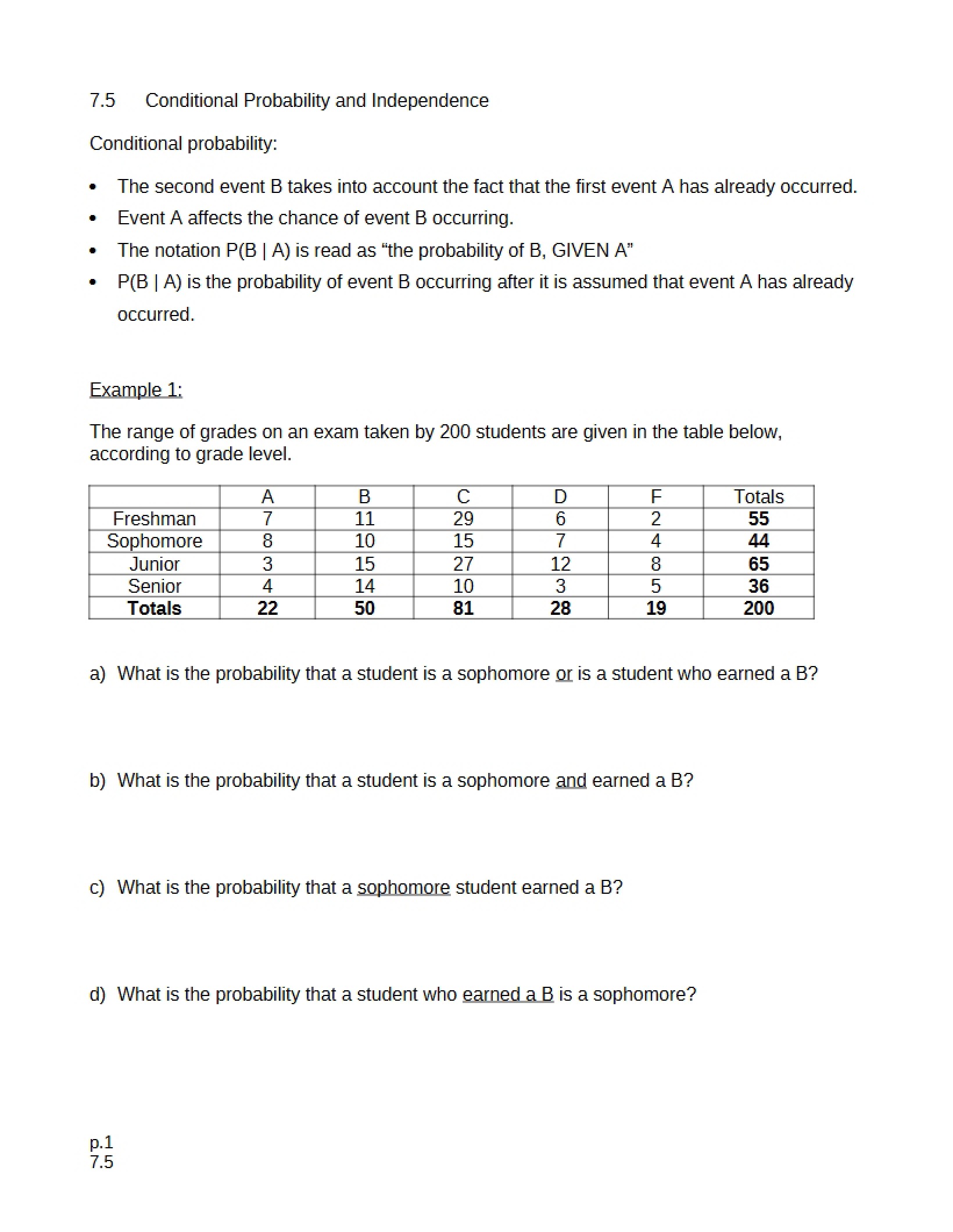 Independence and Conditional Probability