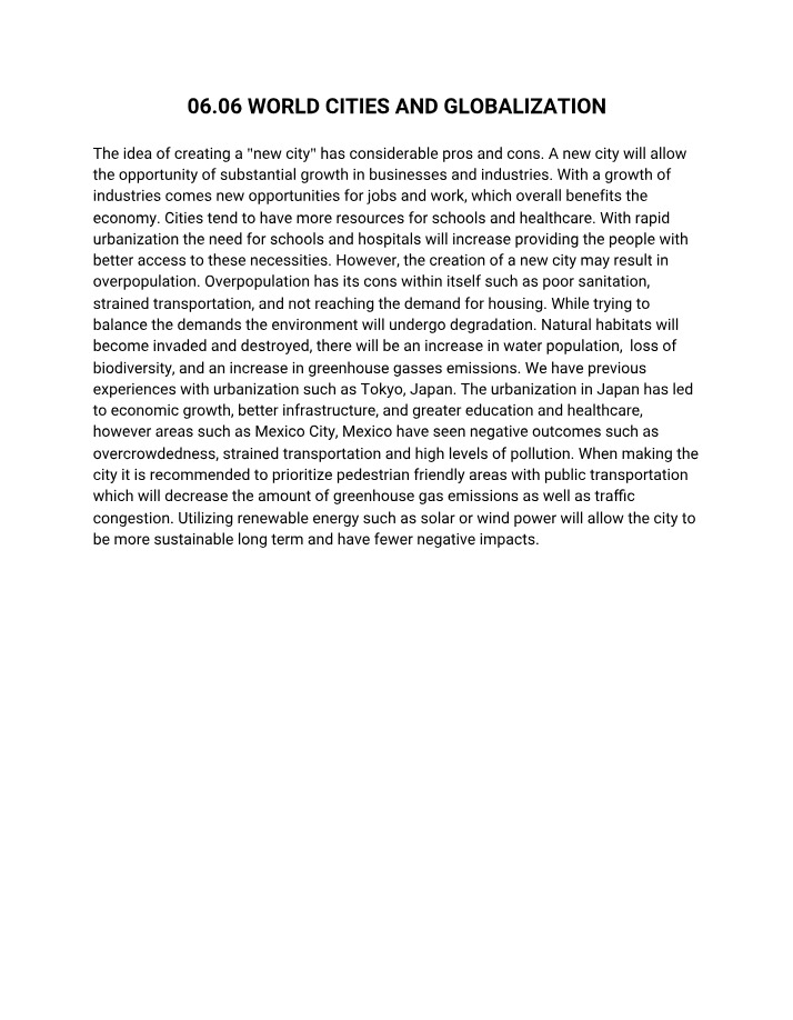 World Cities and Globalization