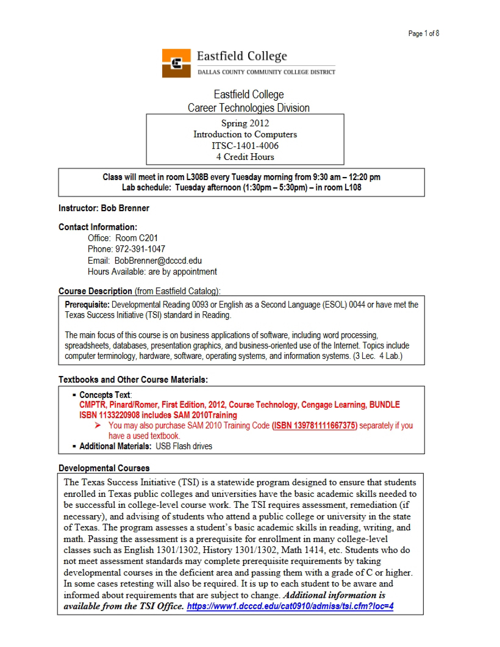 Course Syllabus for Introduction to Computers