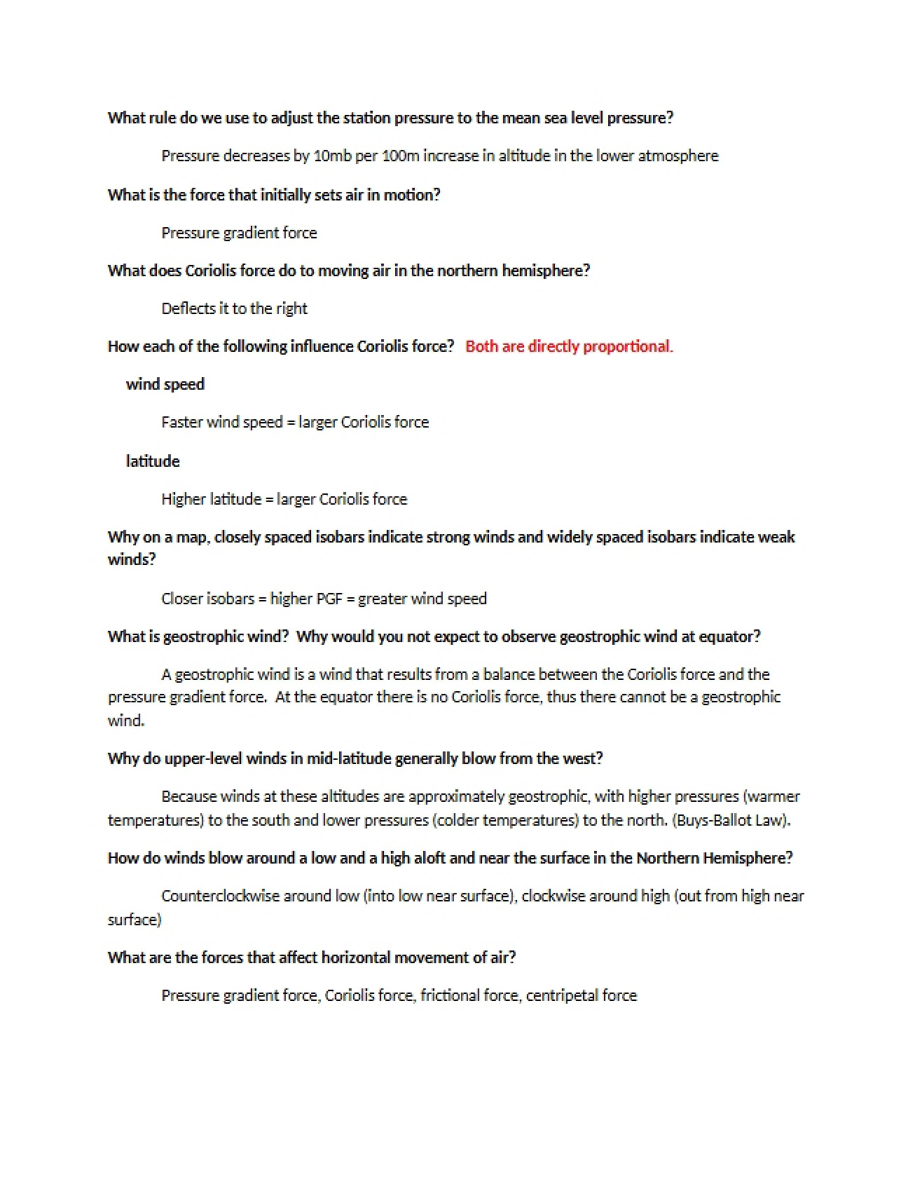 Meteorology Study Guide