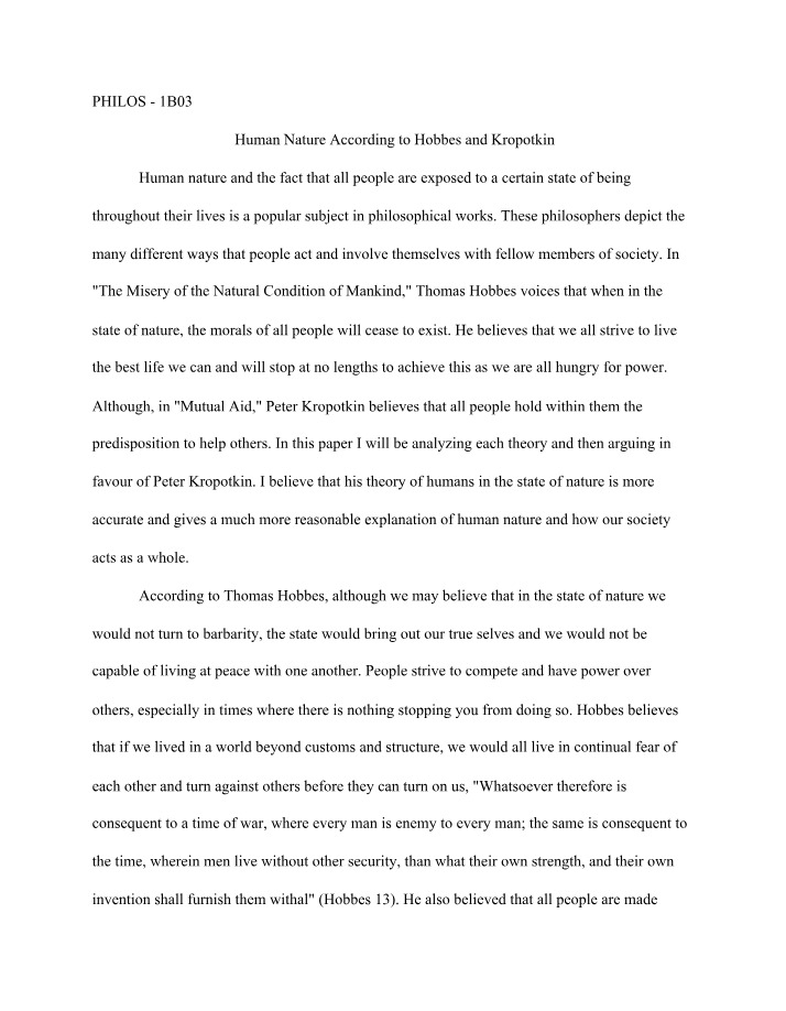Hobbes and Human Nature - A Comparison