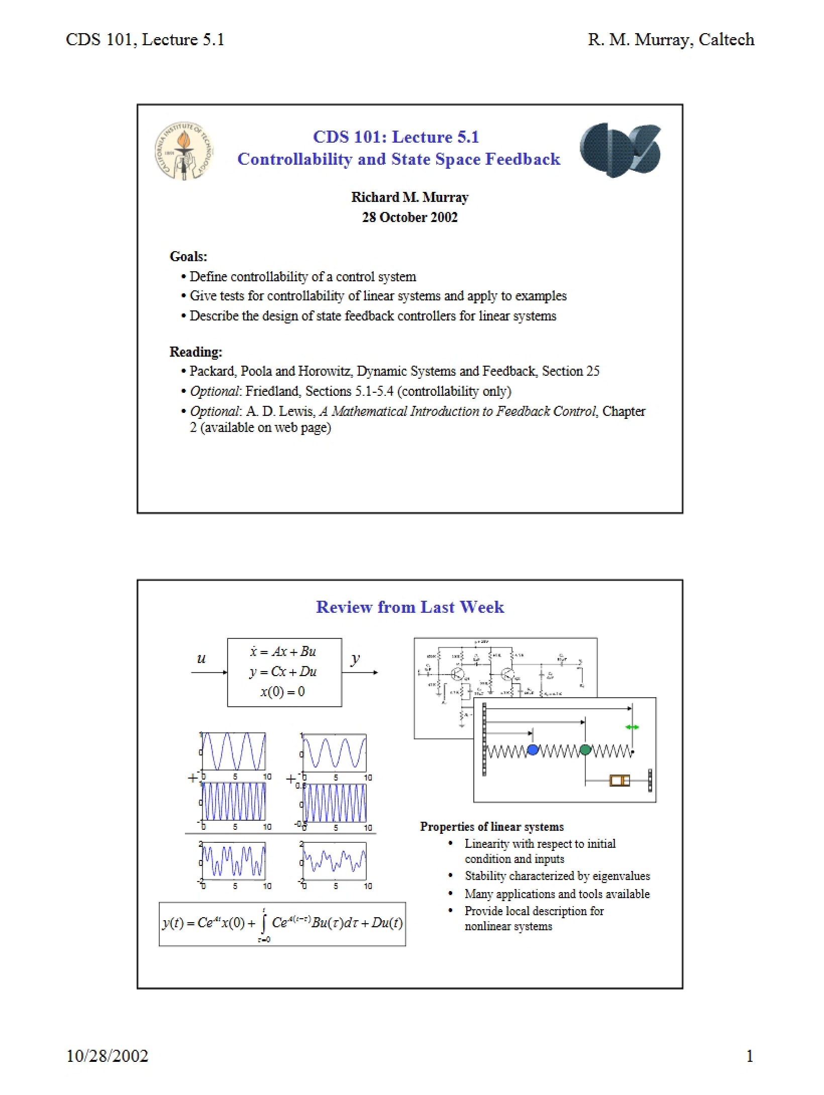 State Space Feedback and Controllability