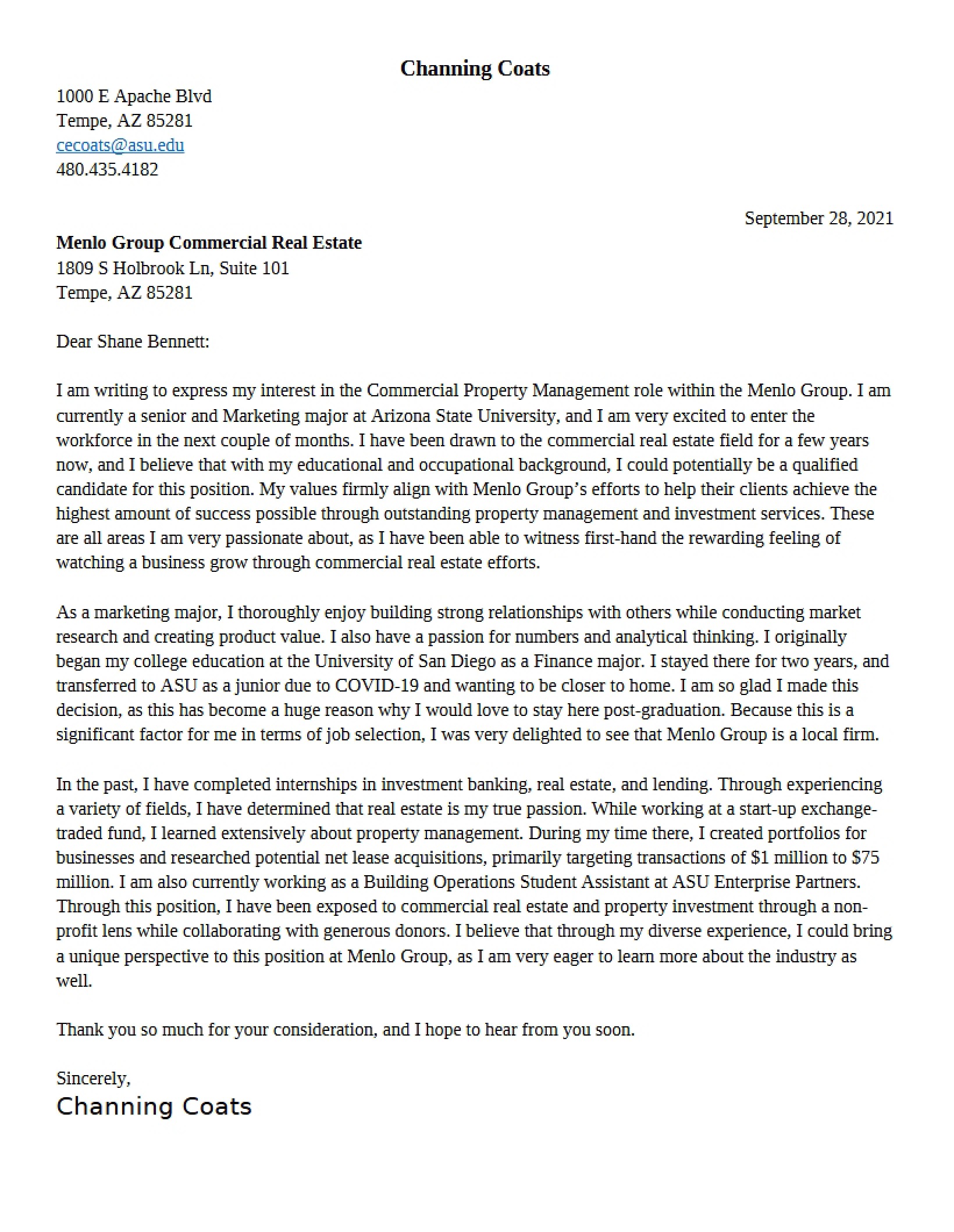 Application Cover Letter