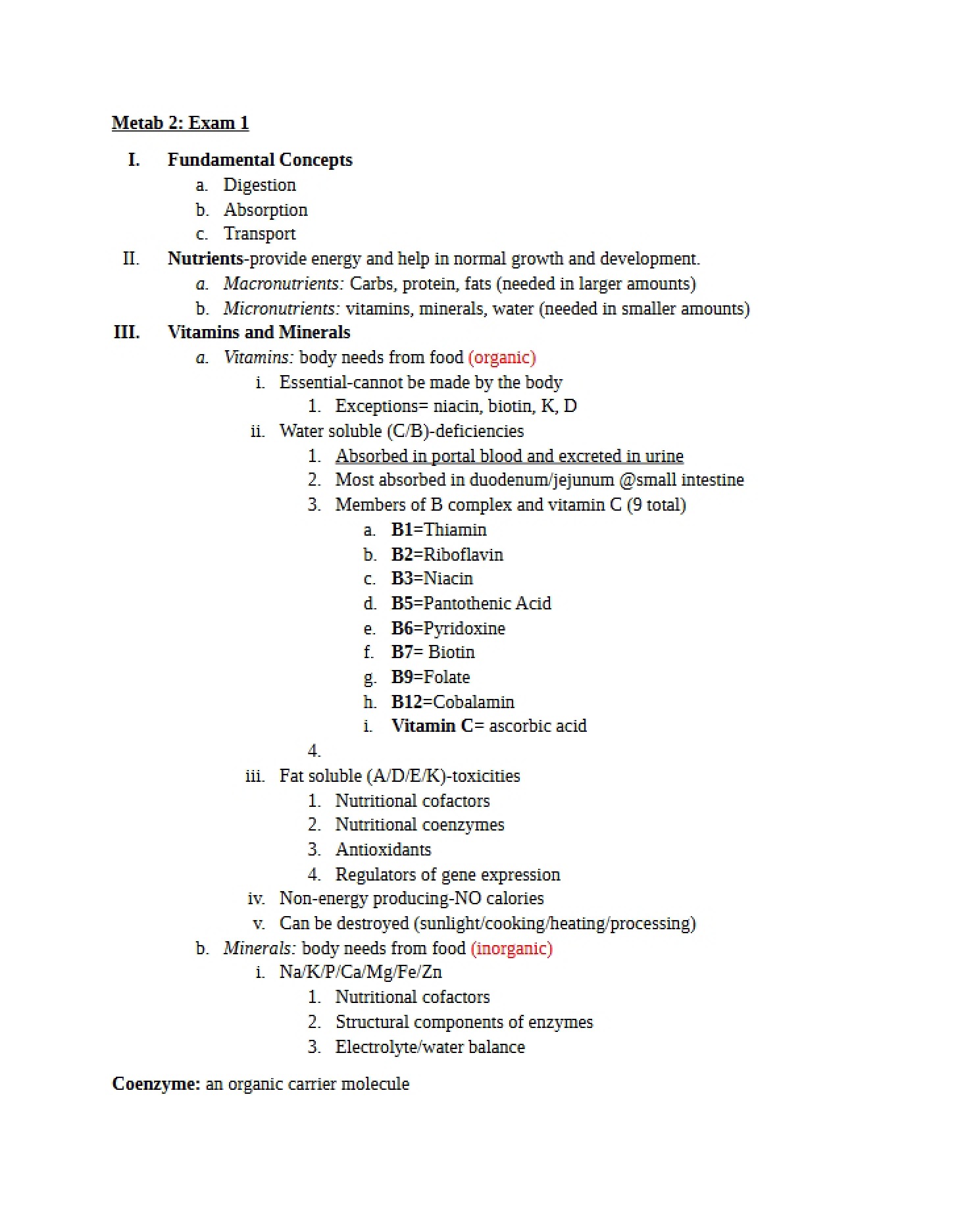 First Assessment Metabolism II