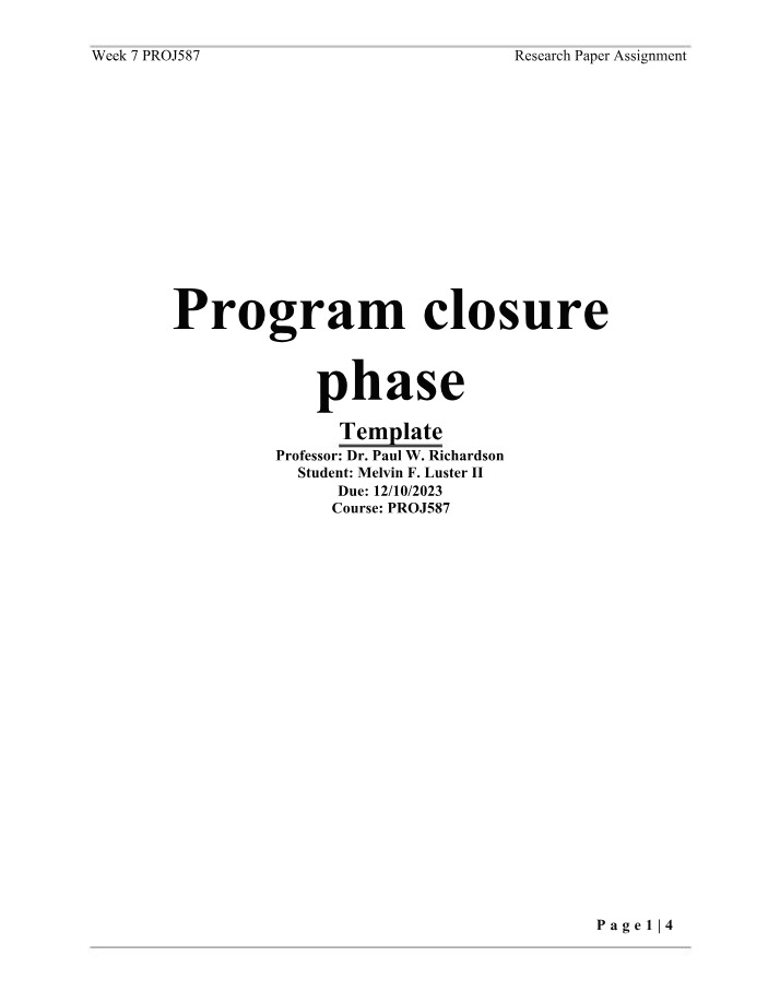 WK7 Best Practices for Project Closure Template