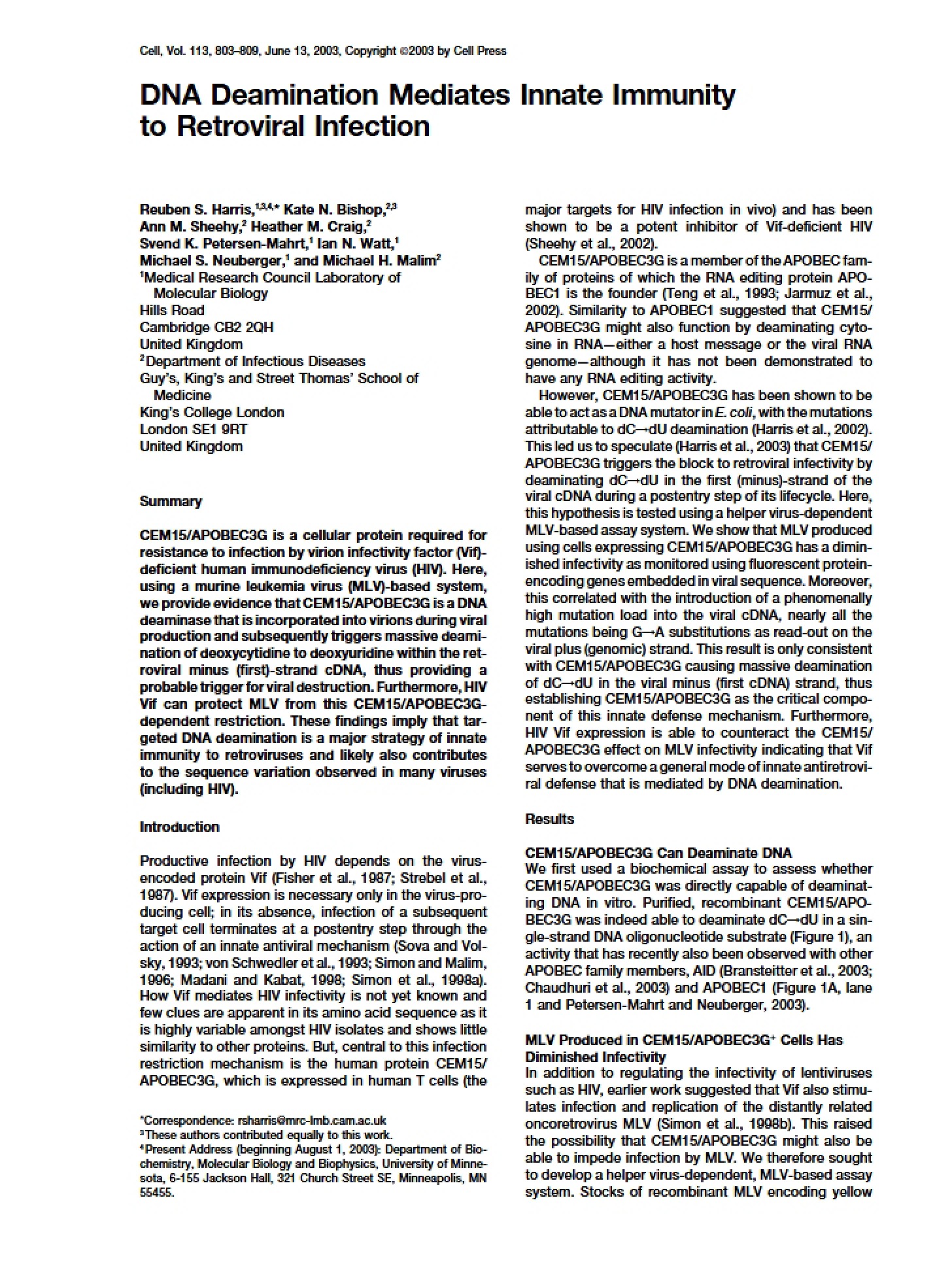 Innate Immunity to Retroviruses via DNA Deamination