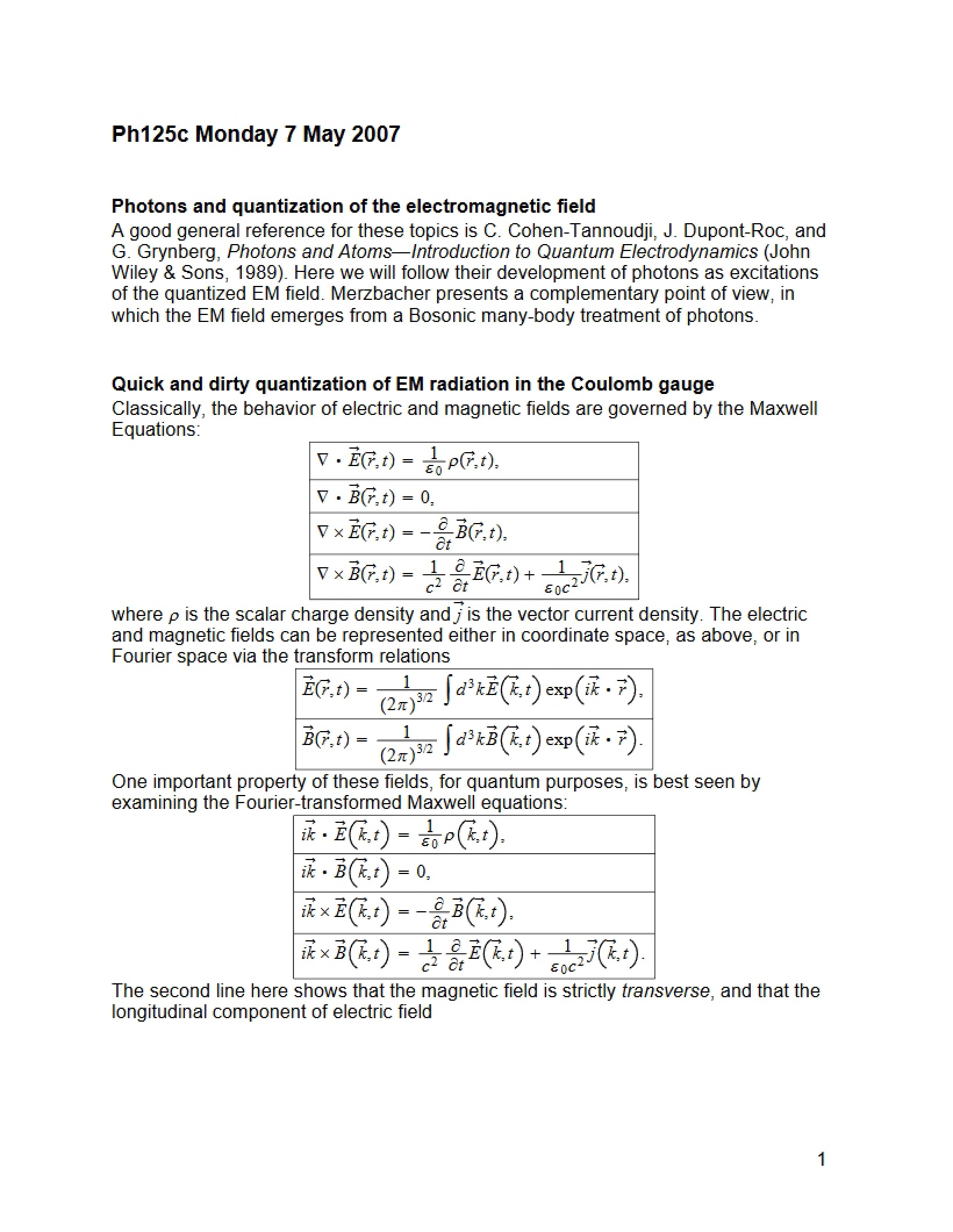 Class Notes PH 125C