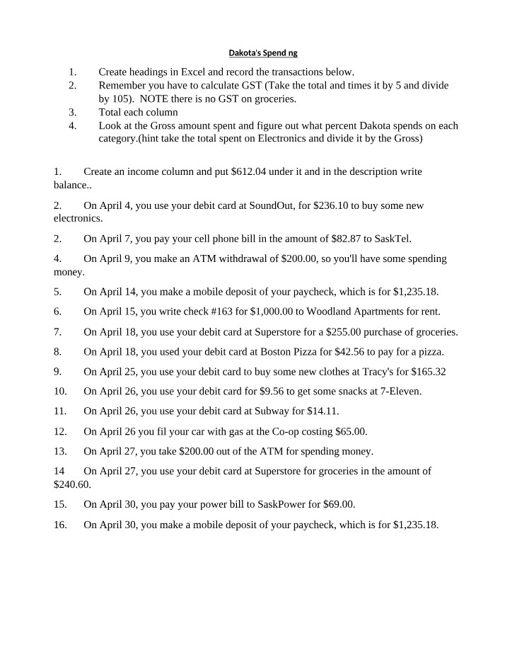 ACC101 - Dakota's Spending