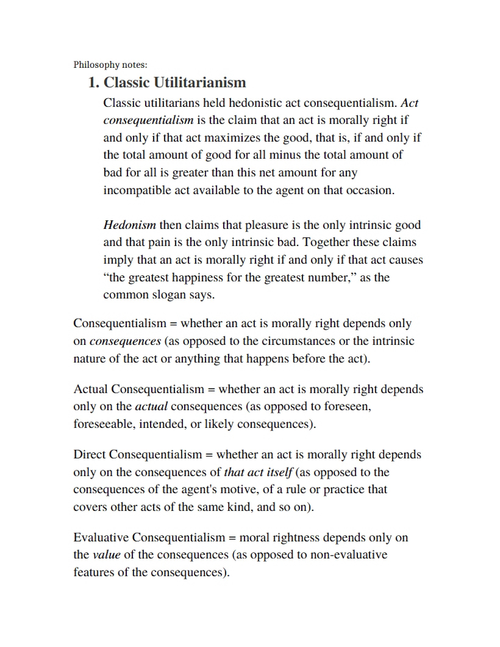 Utilitarianism Classic View