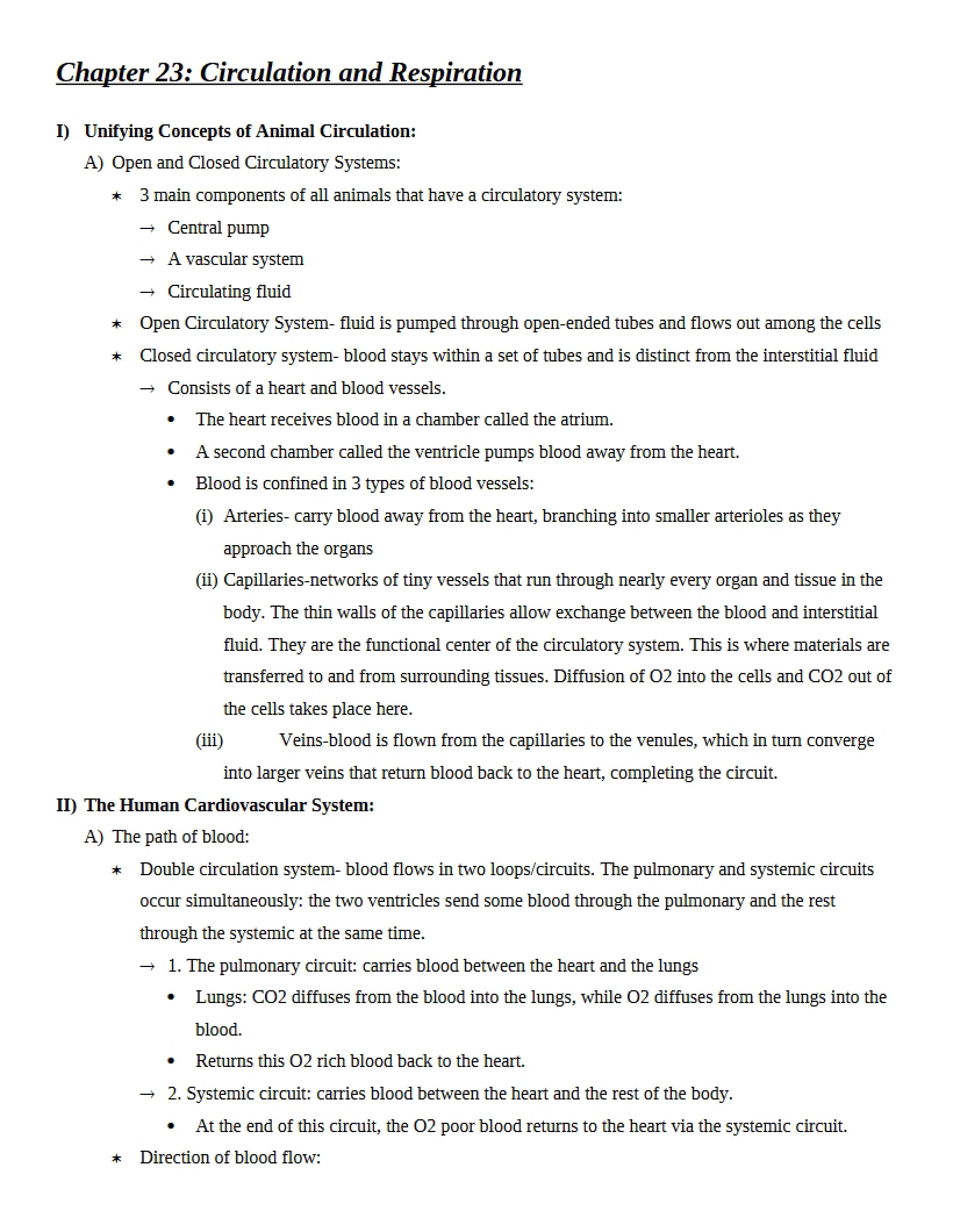 Respiration and Circulation Chapter 23