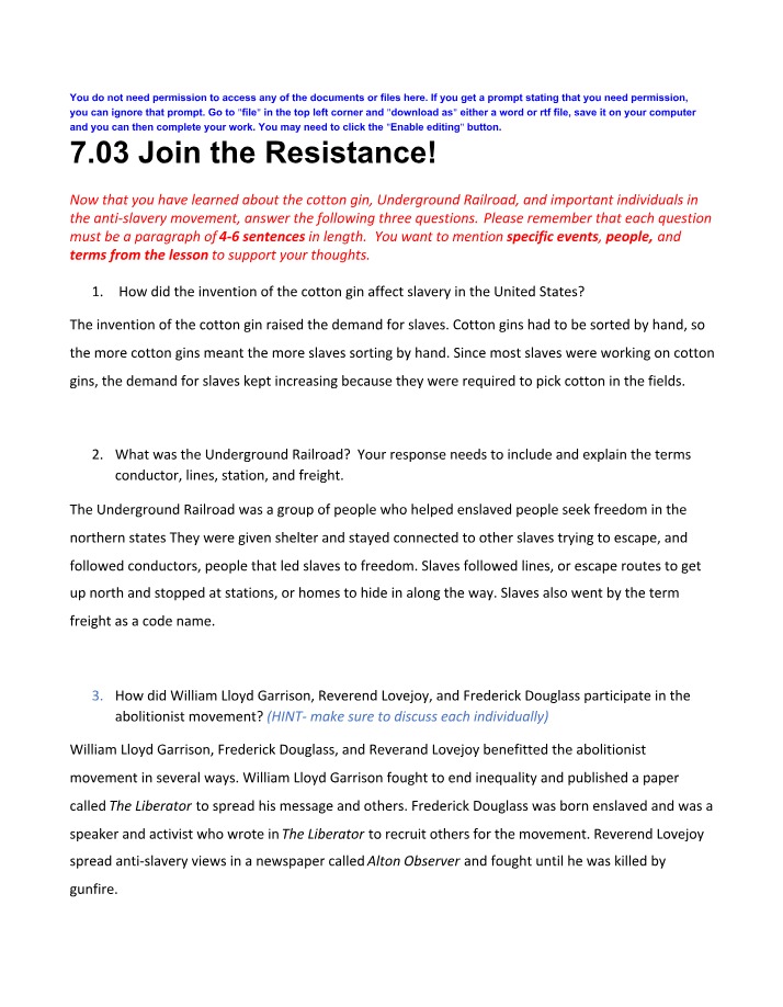 7.03 Questions and Answers - Join the Resistance!