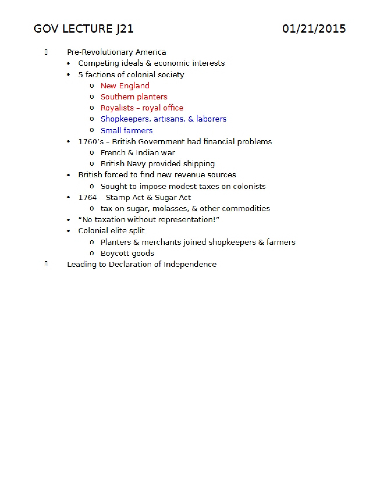 Lecture on Government from January 21st