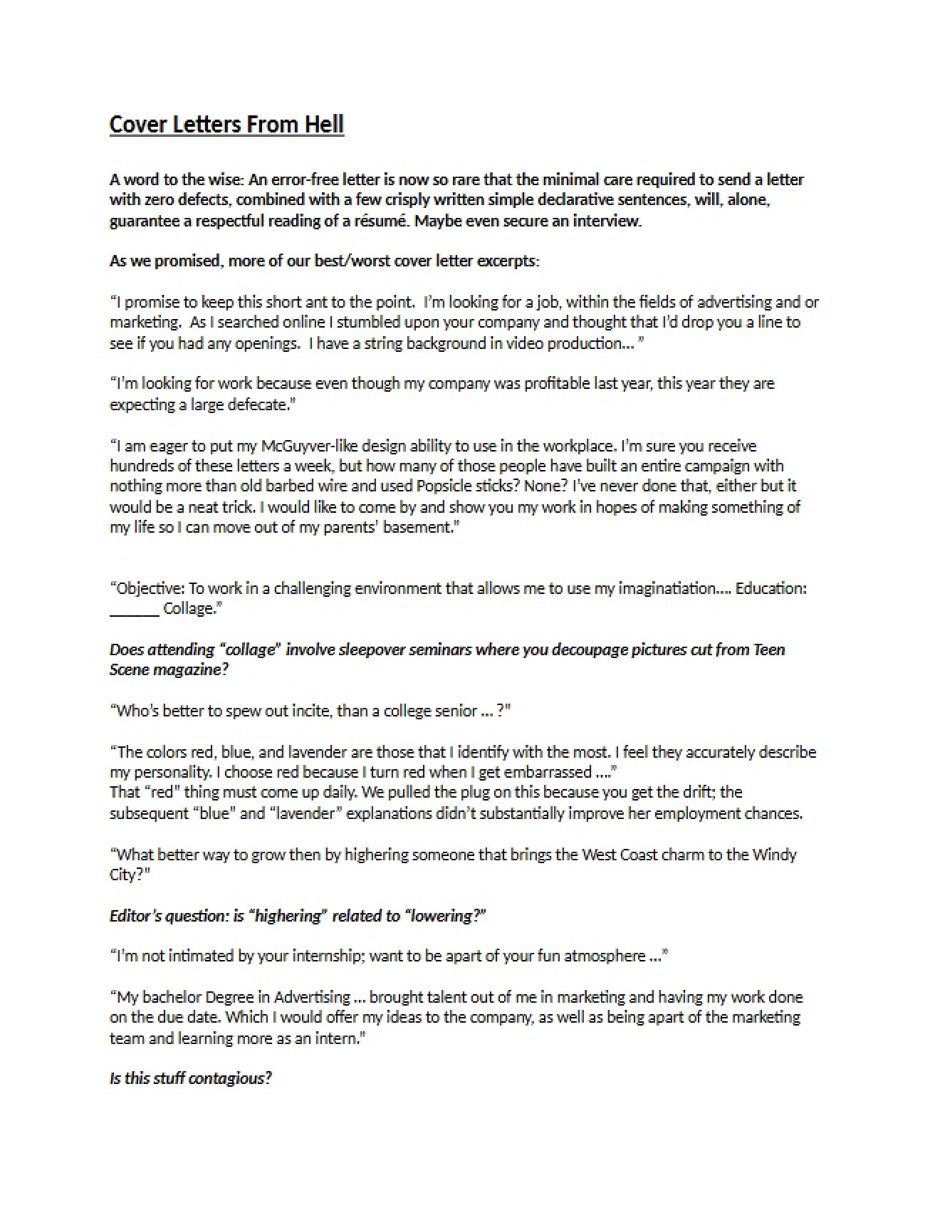 Bad Cover Letter Examples