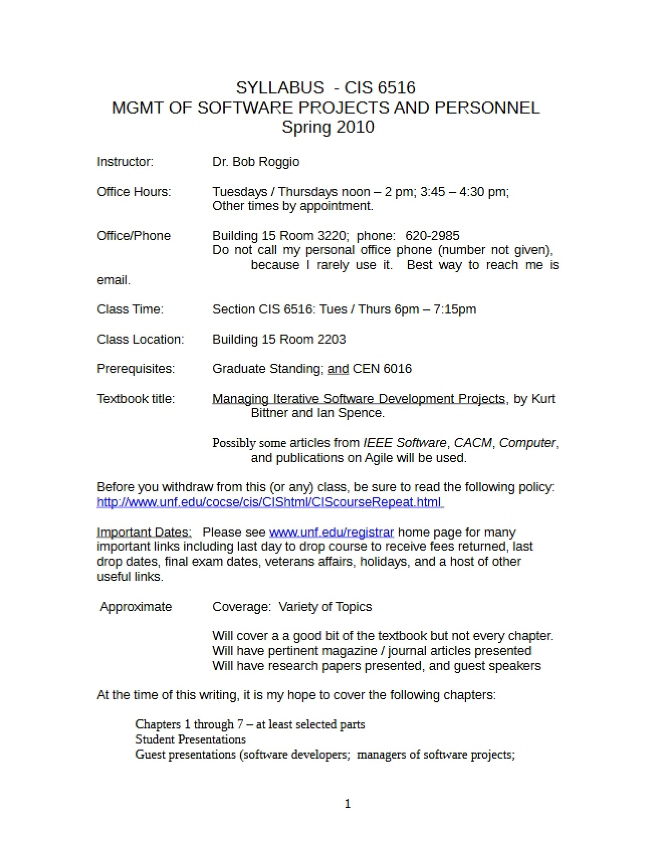 Software Projects Syllabus