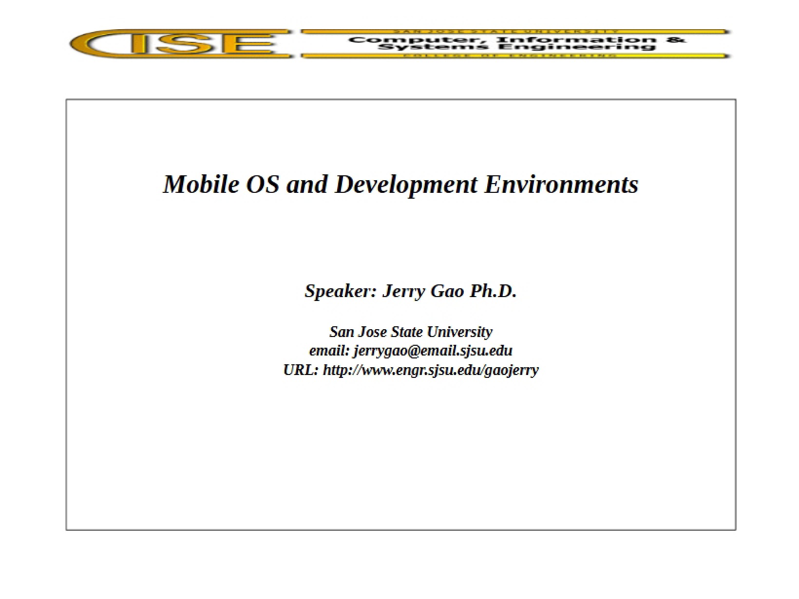 Environments for Mobile Systems