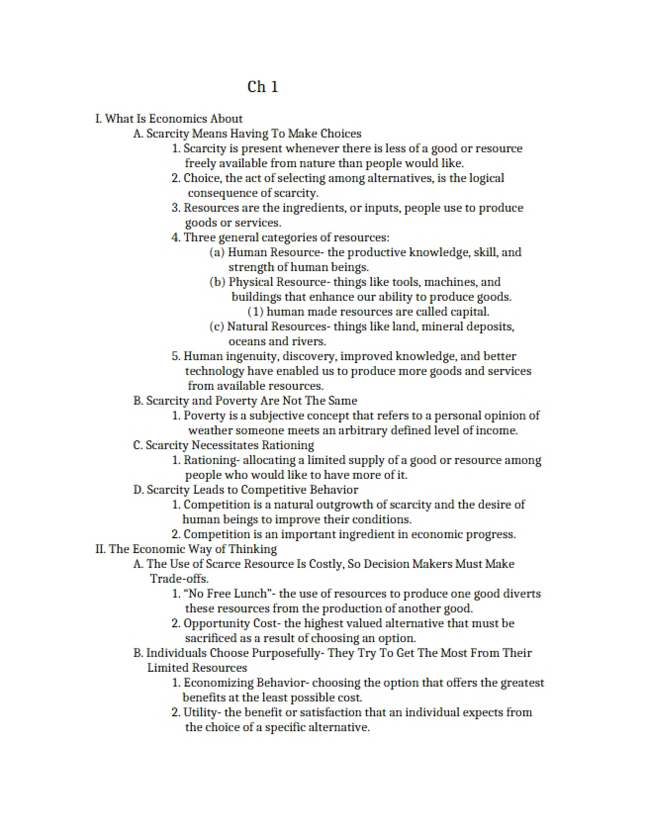 Notes on the First Chapter of Microeconomics