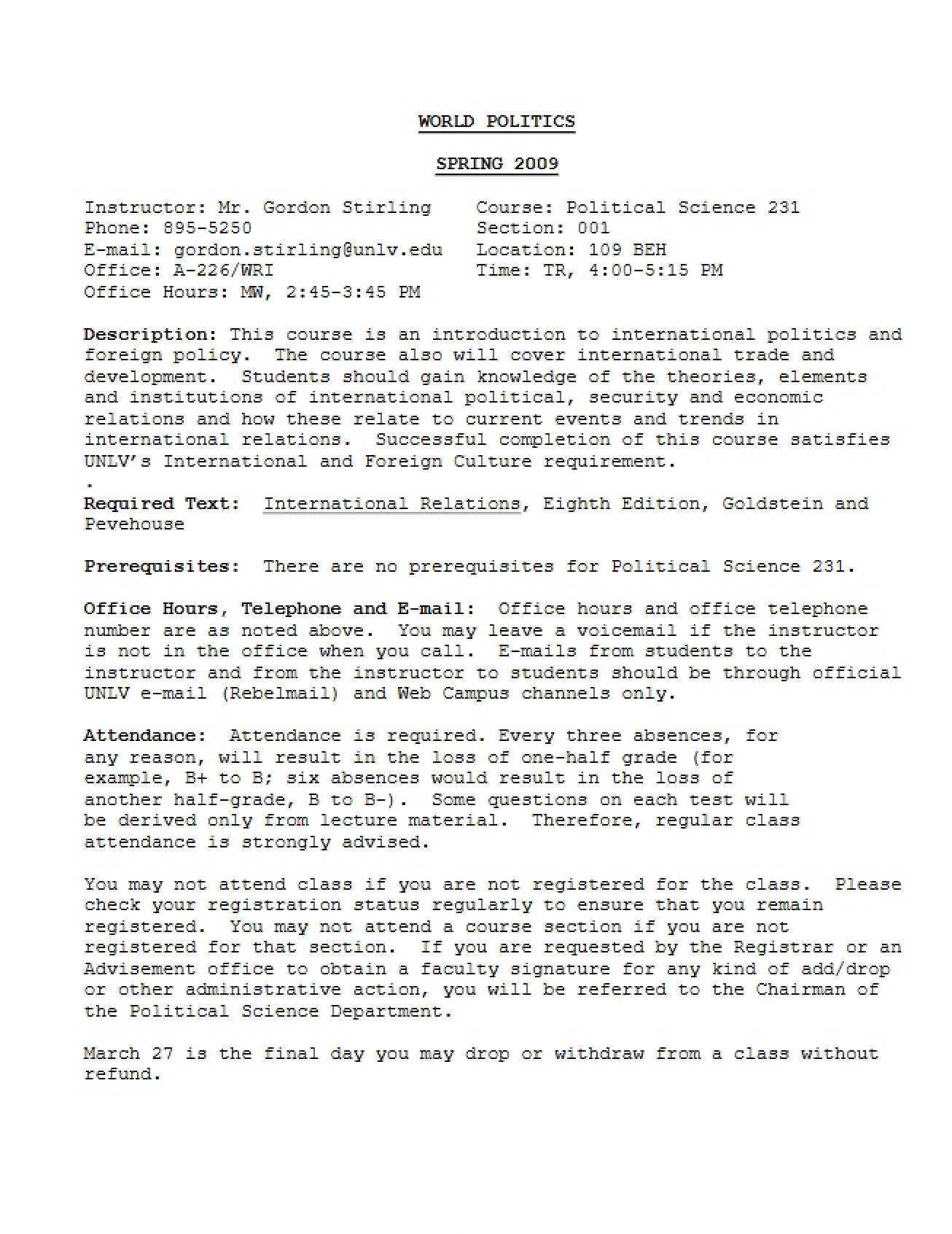 Course Overview World Politics